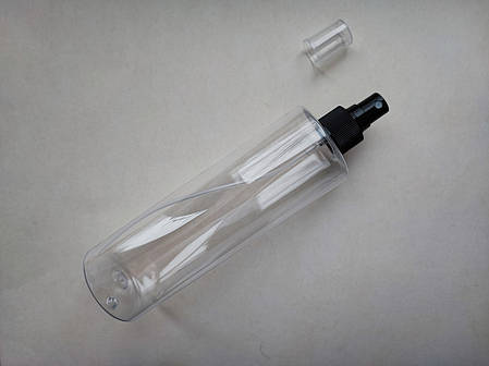 400 мл Циліндр ПЕТ флакон прозорий з чорним спреєм, розпилювачем 24/410, тара, ємність, баночка, фото 1