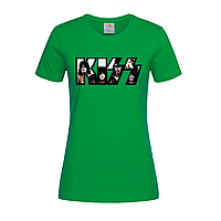 Зеленая женская футболка Прикольная с надписью Kiss (14-2-1-1-зелений)