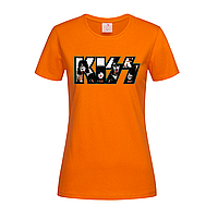 Оранжевая женская футболка Прикольная с надписью Kiss (14-2-1-1-помаранчевий)