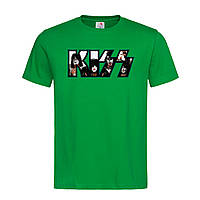Зеленая мужская/унисекс футболка Прикольная с надписью Kiss (14-2-1-1-зелений)
