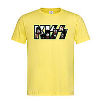 Желтая мужская/унисекс футболка Прикольная с надписью Kiss (14-2-1-1-жовтий)