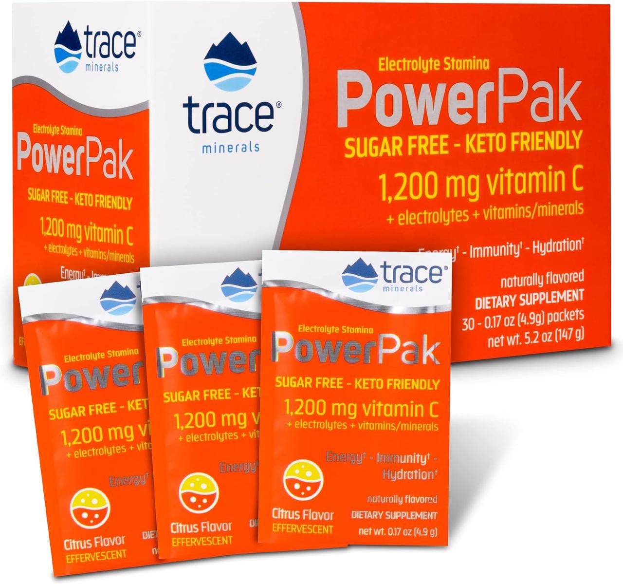 Trace Minerals Power Pak Sugar Free Keto Citrus / Електроліти без цукру Кето Цитрус 30 саше