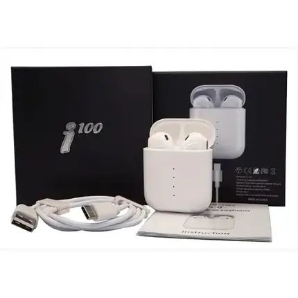 Бездротові сенсорні навушники i100 TWS бінауральні Bluetooth 5.0 White, фото 1
