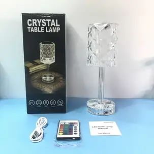 Настільна кришталева лампа із сенсорним керуванням 3 різновиди кольорів, фото 1