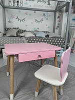 Детский столик и стульчик розовый. Столик с ящиком для карандашей и разукрашек