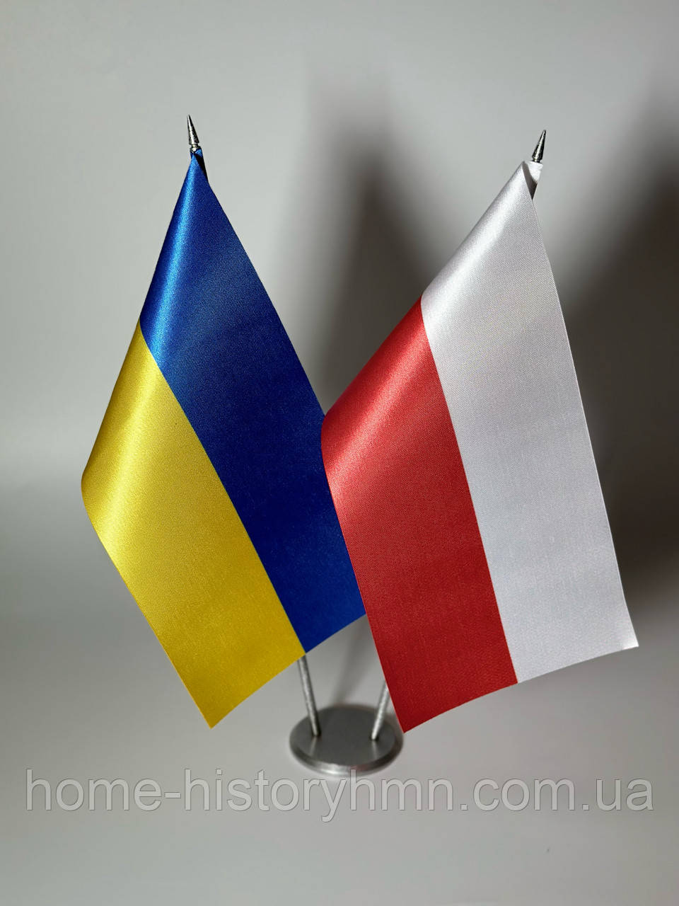 Настільні прапори України та Польщі з 2 металевими тримачами