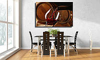 Картина для кухни на холсте "Разлив красного вина с бутылки в бокал" 60х40
