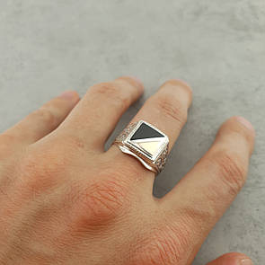 Чоловіча срібна печатка з золотом і оніксом 128з 20 розмір