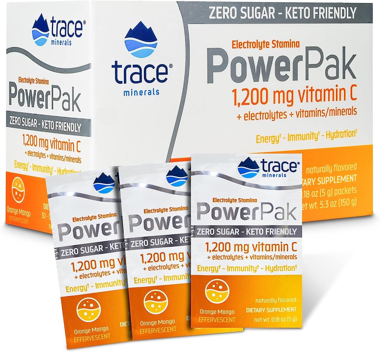 Trace Minerals Power Pak Sugar Free Keto Orange Mango / Електроліти без цукру Кето Апельсин + Манго 30 саше