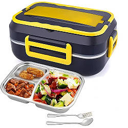 Ланч-бокс з підігрівом на 1л + прилади, W20 / Електричний ланч-бокс на 3 відділення / Контейнер для їжі