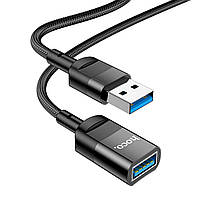 Кабель HOCO U107 USB-папа на USB-мама USB3.0 3A, 1,2м, нейлон, алюминиевые разъемы, Черный