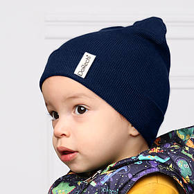 Шапка дитяча двошарова DoRechi демісезонна об'єм голови 44-48 см (6-12 місяців) Синій