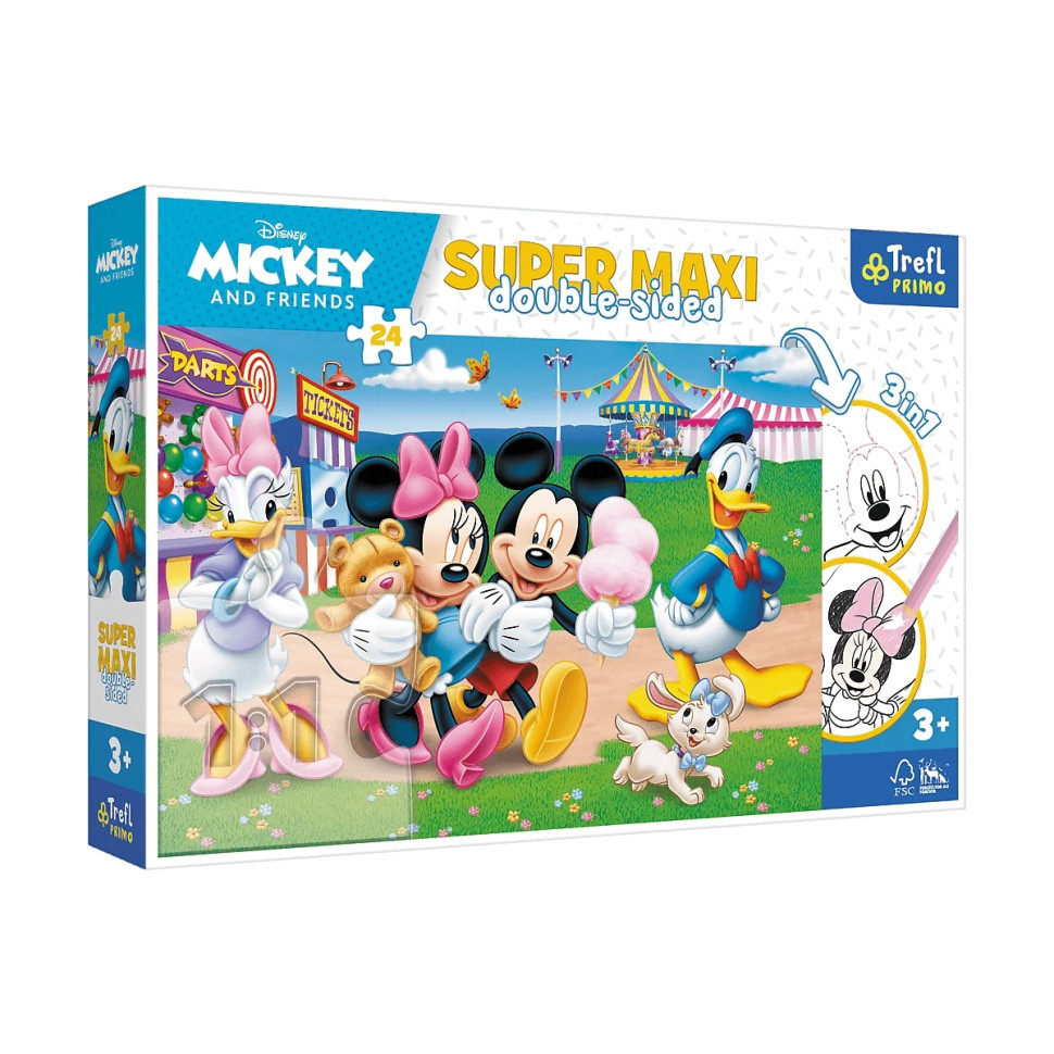 Дитячі пазли SUPER МАХІ Disney "Парк розваг" Trefl 41005 24 елементи, з розмальовкою 0201 Топ!