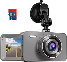 Автомобільна передня відеореєстратор WeBeqer з SD-картою 64G, автомобільна камера з 3-дюймовим екраном IPS