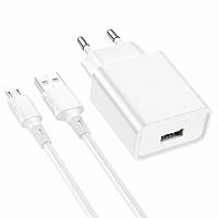 Сетевой зарядний пристрій BOROFONE BA74A Aspirer single port charger set(Micro) White