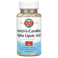 Ацетил-L-карнітин та альфа-ліпоєва кислота KAL "Acetyl-L-Carnitine Alpha Lipoic Acid" (60 таблеток)