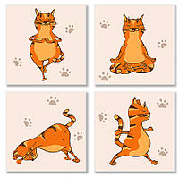 Набор для росписи по номерам из 4х картин. Полиптих "Yoga-cat" KNP010, 18х18 см 0201 Топ !