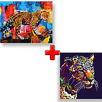 Набір картин за номерами 2 в 1 Ідейка "Яскравий леопард" 40х50 KHO4338 і "Ягуар попарт" 40х40 KHO4293 0201 Топ!