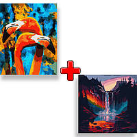 Набір картин за номерами 2 в 1 Ідейка "Оранжеві фламінго" 40х50 KHO4261 і "Казка наяву" 40х40 KHO5008 0201