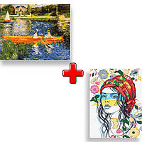 Набор картин по номерам 2 в 1 Идейка "Катание на лодке по Сене" 40х50 KHO2577 и "Украинские краски" 30х40