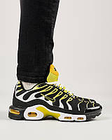 Чоловічі кросівки Nike Air Max Plus Black Yellow White Взуття Найк Аір Плюс чорні текстиль демісезон