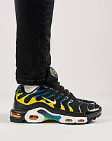 Мужские кроссовки Nike Air Max Plus Black Teal Yellow Обувь Найк Аир Плюс черные текстиль демисезон