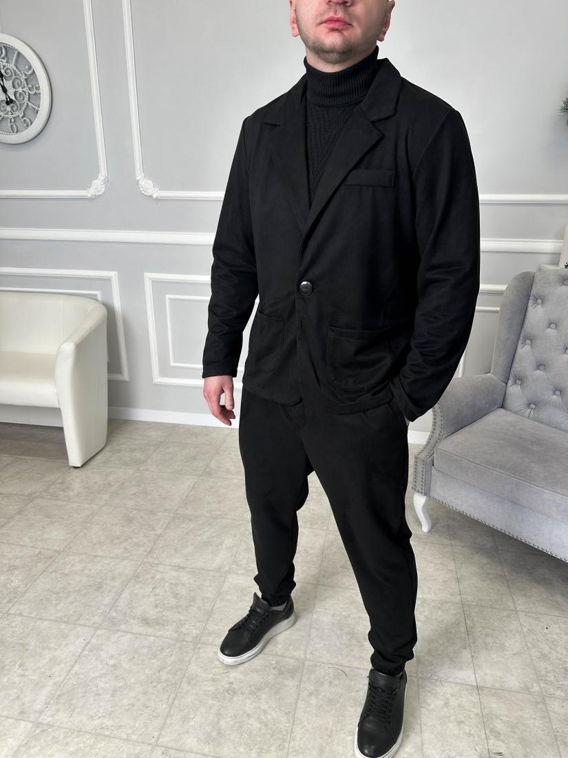 Класичний костюм чоловічий чорний піджак і демісезонні штани Viktor