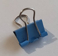 Затискач для паперу 15 мм (1 шт) біндер металевий / Биндер 15 мм металлический цветной / голубой