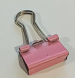 Затискач для паперу 15 мм (1 шт) / біндер металевий / рожевий, фото 2