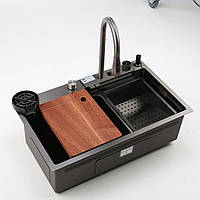 Кухонна мийка SMART & ART HYG 7545BL PVD чорна "Водоспад"
