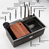 Кухонна мийка SMART & ART HYG 7545BL PVD чорна "Водоспад", фото 2
