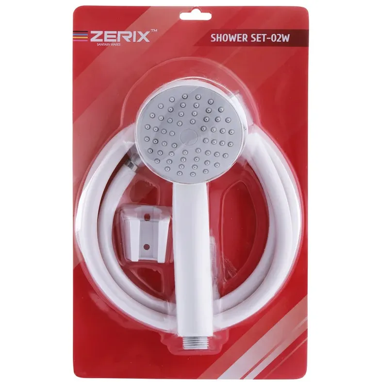 Комплект шланг силіконовий ПВХ 150 см + лійка білий набір душовий Zerix WHITE-GREY (ZX3096)