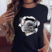 Жіноча футболка з собакою виробництва Туреччини, однотонна жіноча футболка турецька