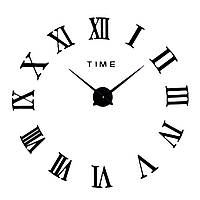 Настінний об'ємний 3D-годинник великий 120 см із римськими цифрами колір чорний diy зроби сам Art Clock 3d глянсовий