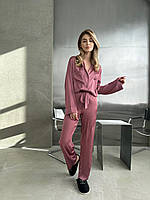 Женский нежный шелковый костюм (брюки + рубашка) 42/44, розовый