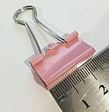 Затискач для паперу 25 мм (1 шт) / біндер металевий кольоровий / рожевий, фото 3