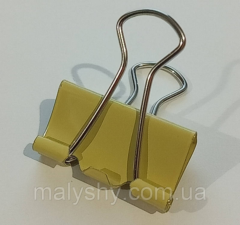 Затискач для паперу 25 мм (1 шт) / біндер металевий кольоровий / жовтий