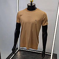 Мужская молодежная качественная футболка коттоновая бежевая, трикотажная модная летняя мужская футболка