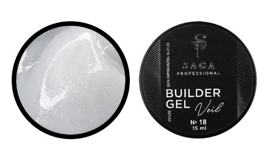 Гель для нарощування Saga Builder Gel Veil 18 (молочні перли з перламутром та шиммером), 15 мл, фото 1