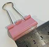 Затискач для паперу 32 мм (1 шт) / біндер металевий кольоровий / рожевий, фото 3