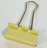 Затискач для паперу 32 мм (1 шт) / біндер металевий кольоровий / жовтий, фото 2