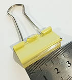 Затискач для паперу 32 мм (1 шт) / біндер металевий кольоровий / жовтий, фото 3