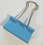 Затискач для паперу 32 мм (1 шт) / біндер металевий кольоровий / голубий, фото 2