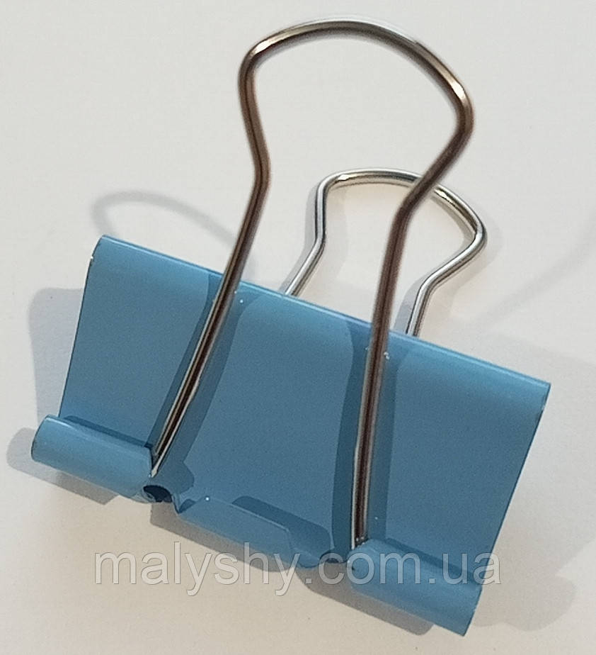 Затискач для паперу 32 мм (1 шт) / біндер металевий кольоровий / голубий