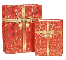 Подарункові пакети "Золотий бант на червоному" 18х23 см