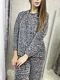Сіра жіноча махрова піжама, Піжама з довгим рукавом, Модна жіноча піжама для дому Fellix, фото 7