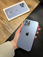 Чохол із загартованого матового скла з лінзами на камері на IPhone 12 Pro ( блакитний )