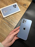 Чохол із загартованого матового скла з лінзами на камері на IPhone 12 ( блакитни )