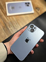 Чохол із загартованого матового скла з лінзами на камері на IPhone 14 ( блакитний )