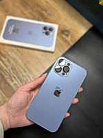 Чохол із загартованого матового скла з лінзами на камері на IPhone 13 Pro Max ( блакитний )